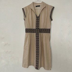 THML Small Tan Dress with Navy Embroidery